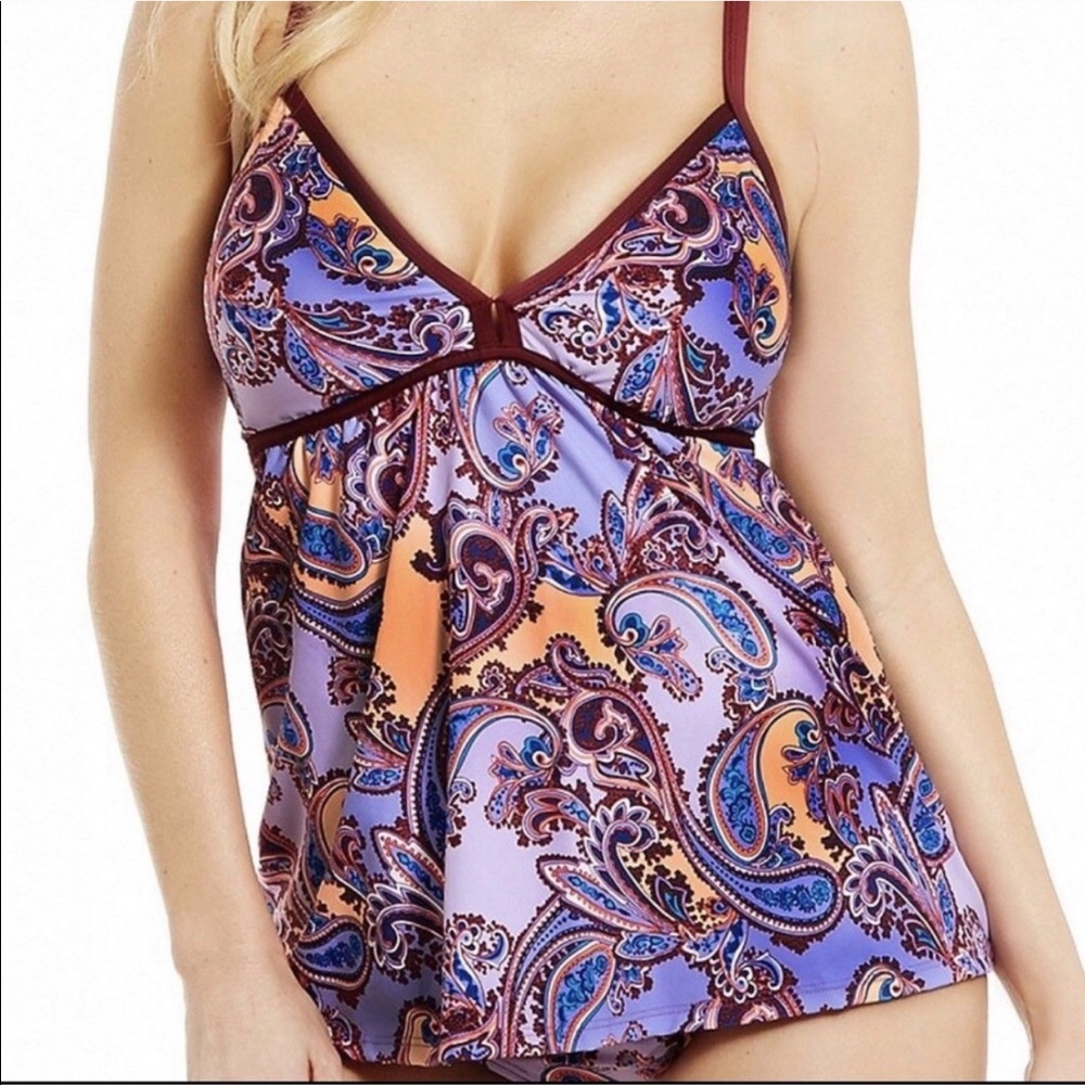 Antonio Melani Purple Paisley Tankini Swim Top